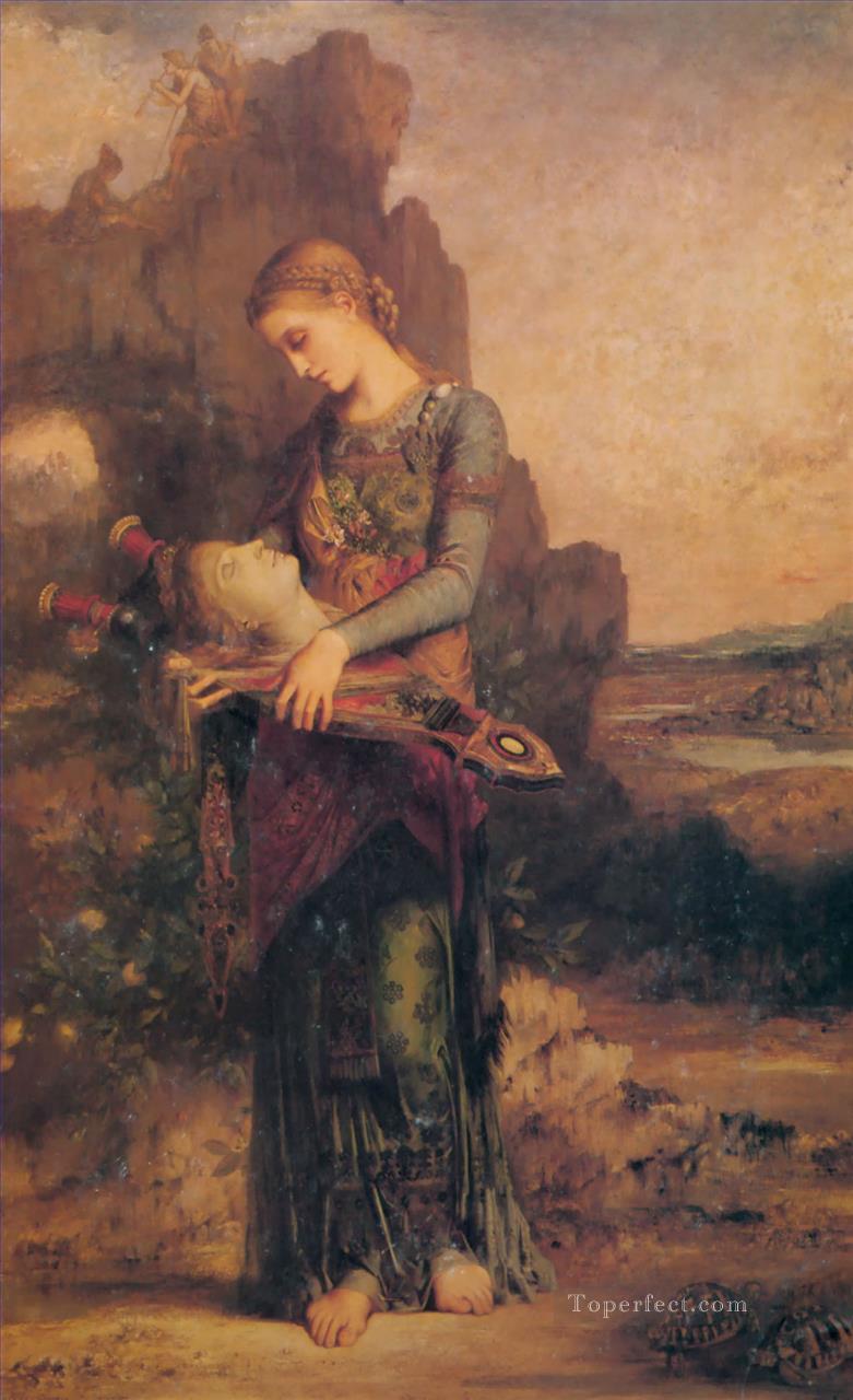 Thracian girl carrying the head of Orpheus on his lyre 1865 Symbolism Gustave Moreau Oil Paintings